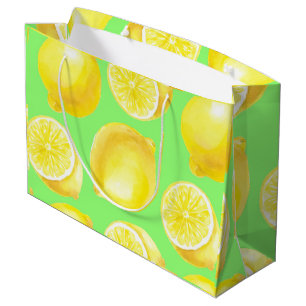 Watercolor lemons pattern large gift bag