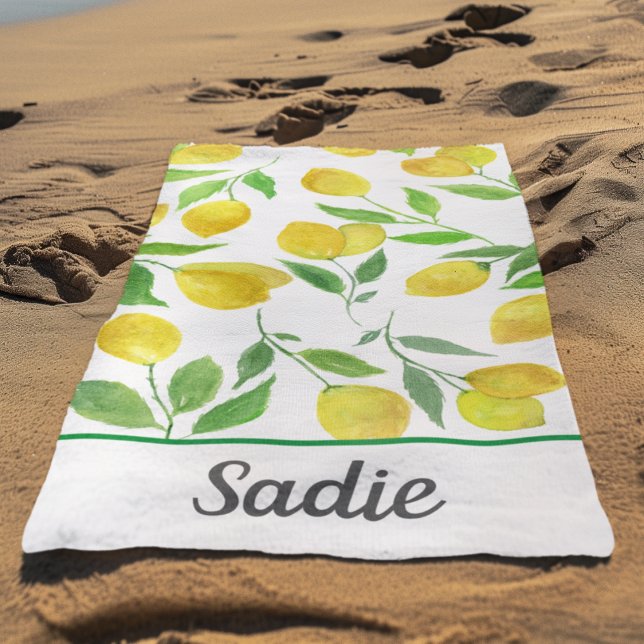 Watercolor Lemons Pattern Personalised Beach Towel (Creator Uploaded)