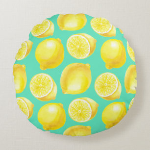 Watercolor lemons pattern round cushion