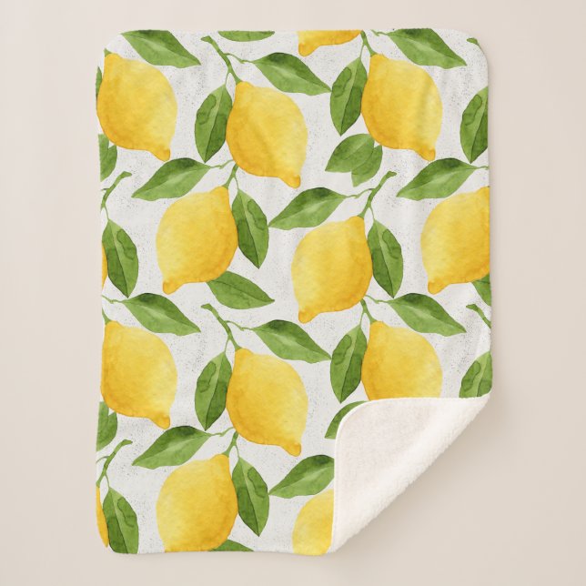Watercolor lemons pattern sherpa blanket (Front)