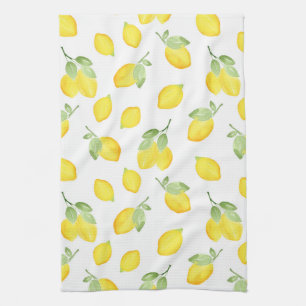 Watercolor Lemons Pattern Tea Towel