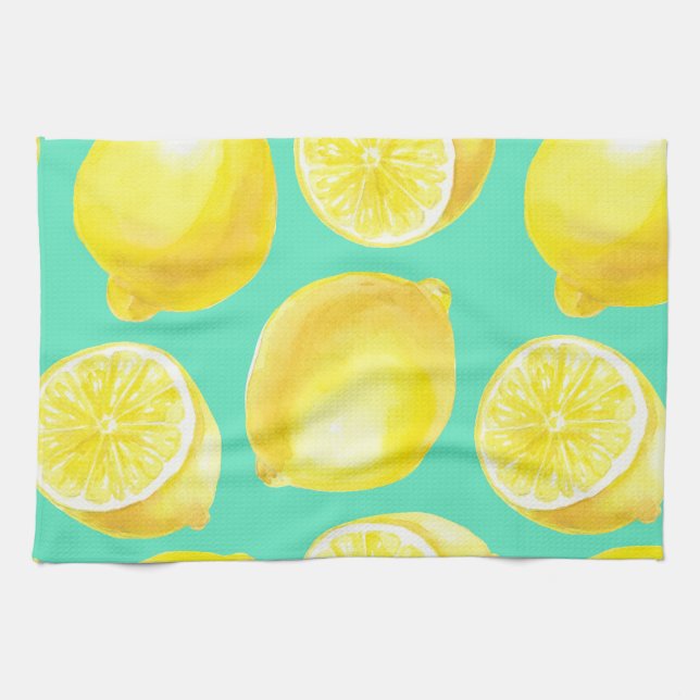 Watercolor lemons pattern tea towel (Horizontal)