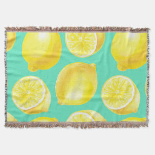 Watercolor lemons pattern throw blanket