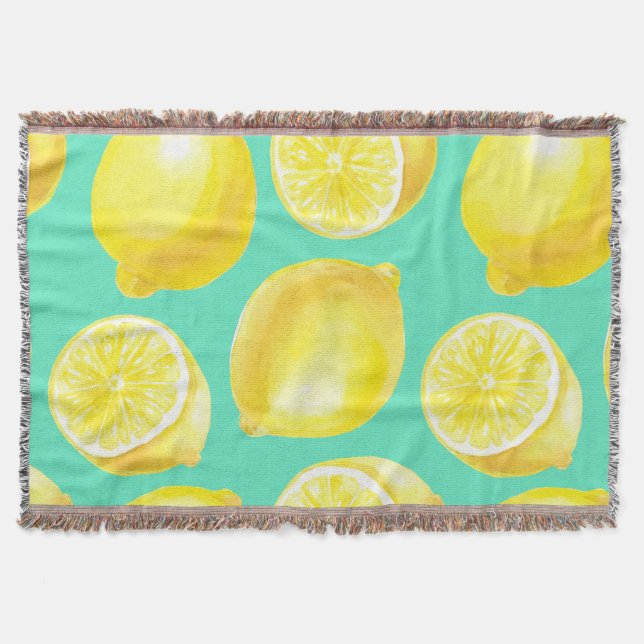 Watercolor lemons pattern throw blanket (Front)