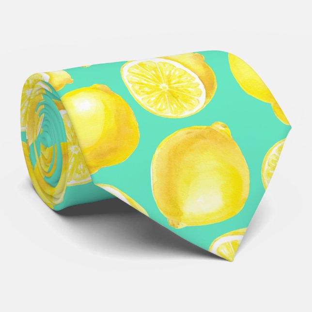 Watercolor lemons pattern tie (Rolled)