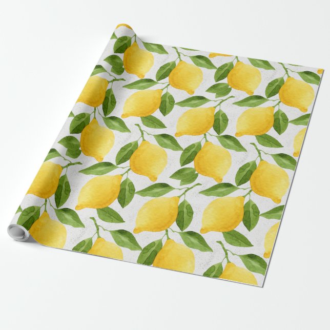 Watercolor lemons pattern wrapping paper (Unrolled)
