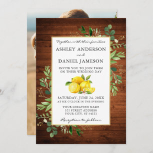 Watercolor Lemons Photo Wood Wedding Invitation