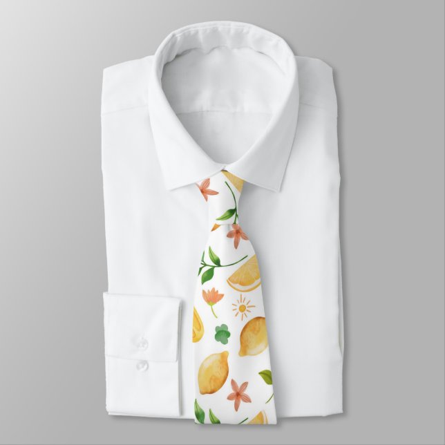 Watercolor Lemons & Popsicles Neck Tie – Fresh  (Tied)
