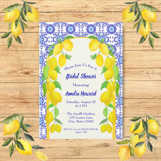 Watercolor Lemons Positano Amalfi Bridal Shower Invitation (Creator Uploaded)