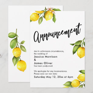 Watercolor Lemons Postponed Wedding Announcement