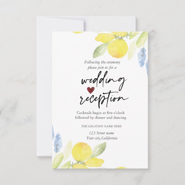 Watercolor Lemons Reception Invitation (Front)