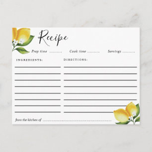 Watercolor lemons recipe card
