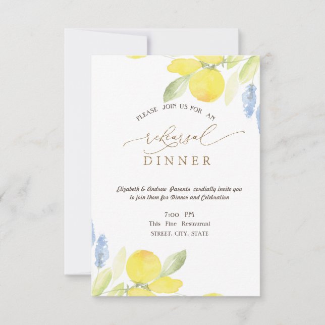 Watercolor Lemons Rehearsal Dinner   Invitation (Front)