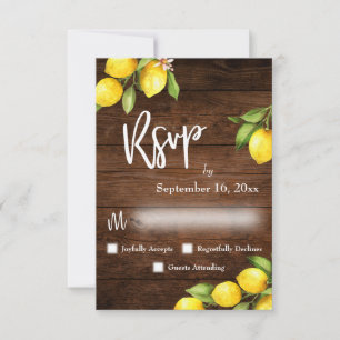 Watercolor Lemons RSVP Typography Rustic Wood Card