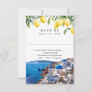 Watercolor Lemons Santorini Greek Wedding RSVP Card