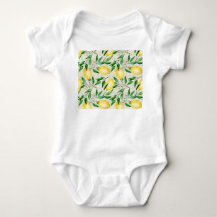 Watercolor lemons, seamless fruit pattern. baby bodysuit