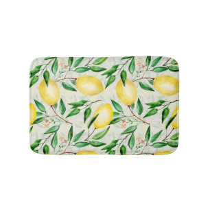 Watercolor lemons, seamless fruit pattern. bath mat