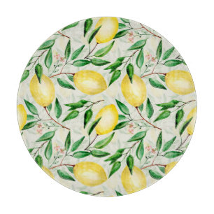 Watercolor lemons, seamless fruit pattern. cutting board