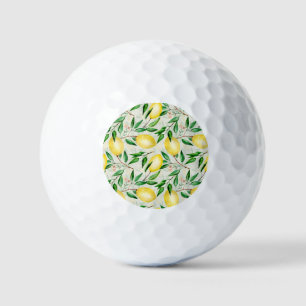 Watercolor lemons, seamless fruit pattern. golf balls