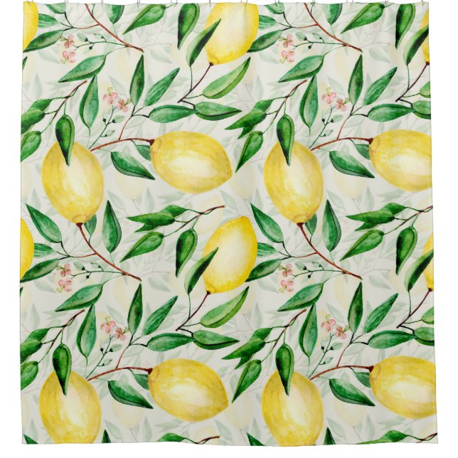 Watercolor lemons, seamless fruit pattern. shower curtain (Front)