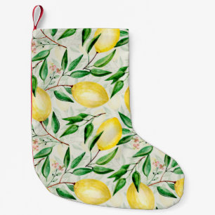 Watercolor lemons, seamless fruit pattern. small christmas stocking