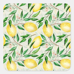 Watercolor lemons, seamless fruit pattern. square sticker