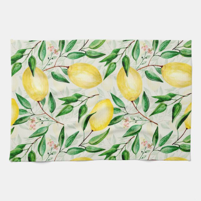 Watercolor lemons, seamless fruit pattern. tea towel (Horizontal)