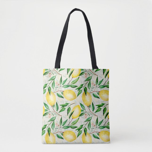 Watercolor lemons, seamless fruit pattern. tote bag (Front)