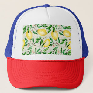 Watercolor lemons, seamless fruit pattern. trucker hat