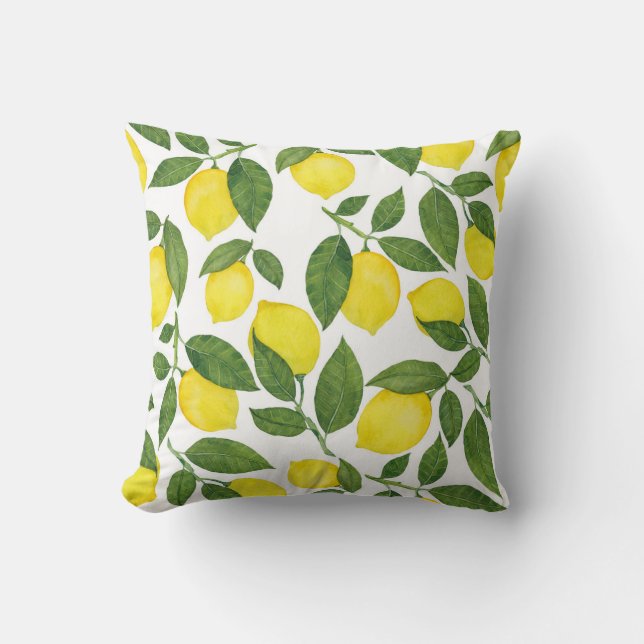 Watercolor Lemons: Summer Fruit Pattern Cushion (Front)