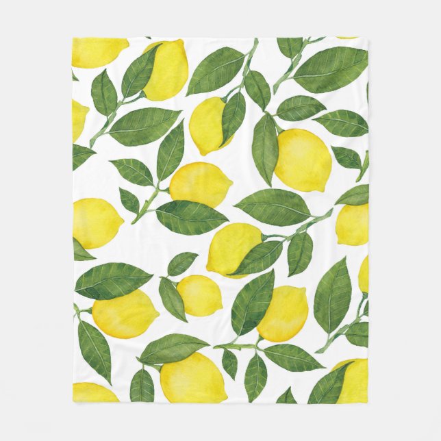 Watercolor Lemons: Summer Fruit Pattern Fleece Blanket (Front)