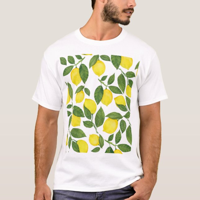 Watercolor Lemons: Summer Fruit Pattern T-Shirt (Front)
