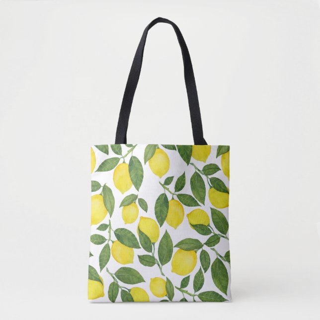Watercolor Lemons: Summer Fruit Pattern Tote Bag (Front)
