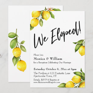 Watercolor Lemons We Eloped Typography Invitation