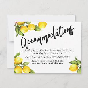 Watercolor Lemons Wedding Accommodations Card