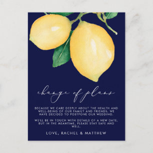 Watercolor Lemons Wedding Change of Plans Announcement Postcard