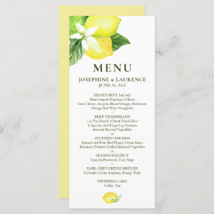 Watercolor Lemons  Wedding Menu