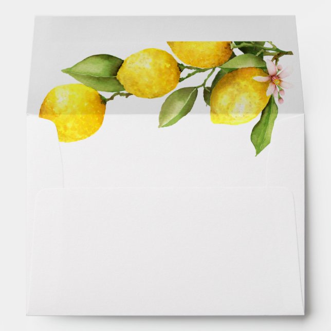 Watercolor Lemons Wedding Suite Return Address Envelope (Back (Bottom))