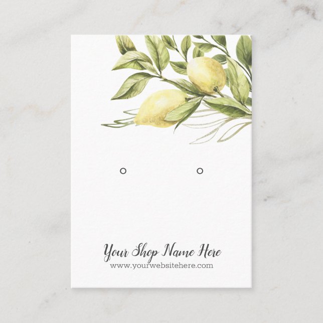 Watercolor Lemons  White Earring Display Business Card (Front)