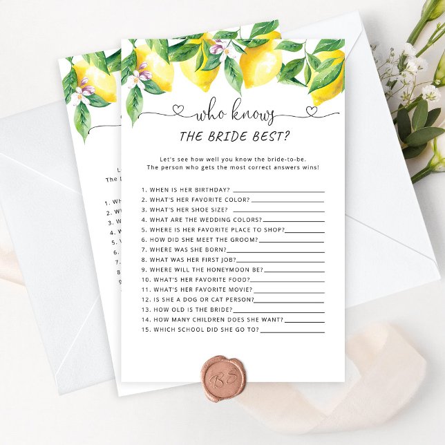 Watercolor lemons Who knows the bride best game (Creator Uploaded)