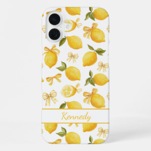 Watercolor Lemons With Coquette Bows Monogrammed iPhone 16 Plus Case