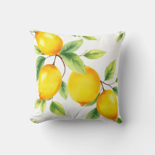 Watercolor Lemons with Green Leaves Cushion
