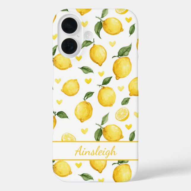 Watercolor Lemons With Hearts Monogrammed Case-Mate iPhone Case (Back)