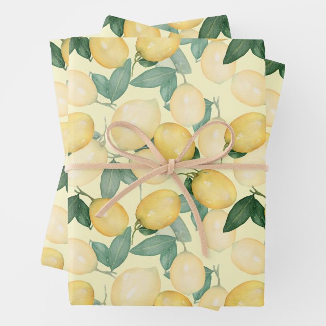 Watercolor Lemons Wrapping Paper Sheet (In situ)