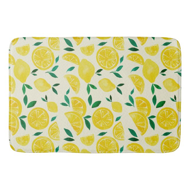 Watercolor lemons - yelllow and green bath mat (Front)
