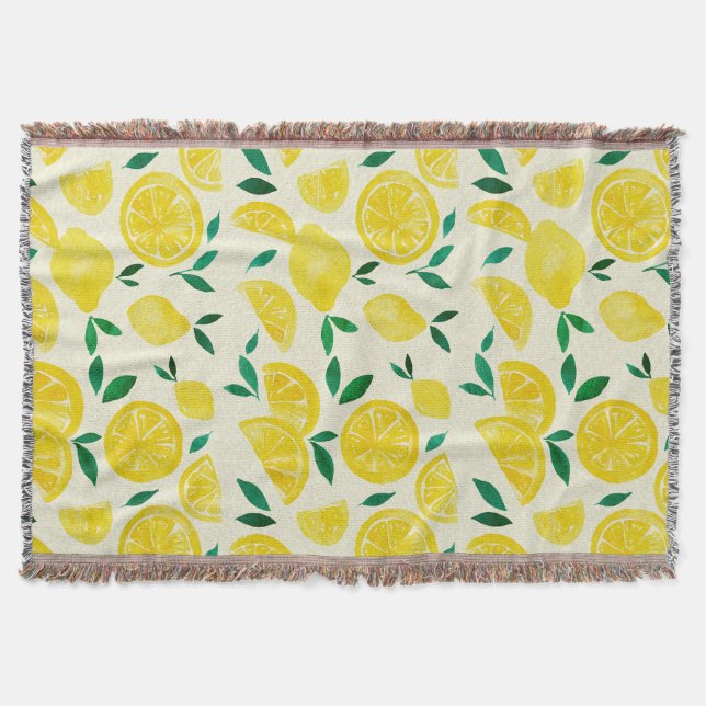 Watercolor lemons - yelllow and green throw blanket (Front)