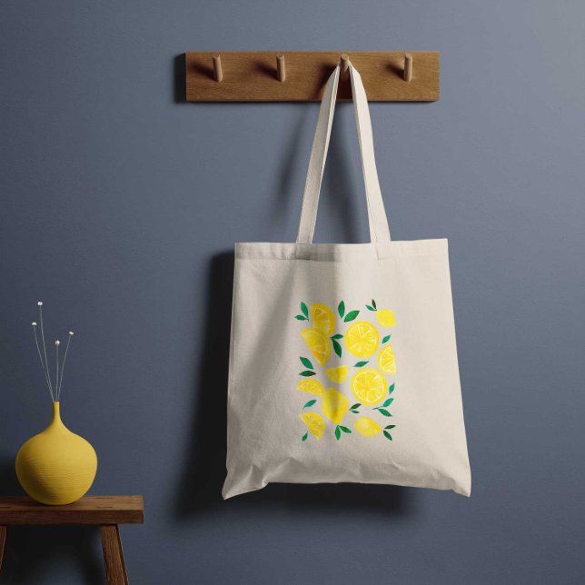 Watercolor lemons - yelllow and green tote bag (Creator Uploaded)