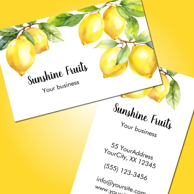 Watercolor lemons yellow green fruit business card (Creator Uploaded)