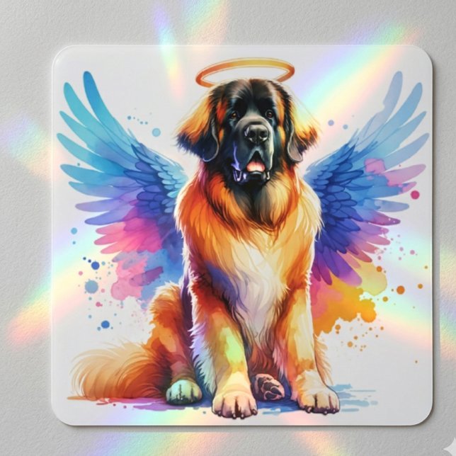 Watercolor Leonberger Dog Angel Square Sticker (Leonberger angel square rainbow sticker)