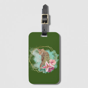 Watercolor Leopard and Tropical Frame Luggage Tag